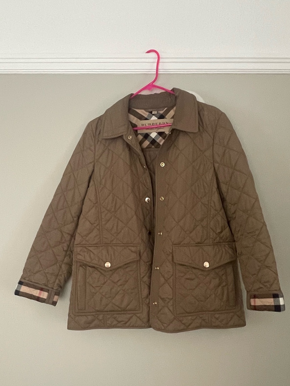 Burberry Quilted Puffer Jacket with Check Cuff and Neck Detail
